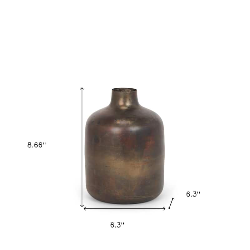 9" Antiqued Gold Metal Cylinder Table Vase - 6.30