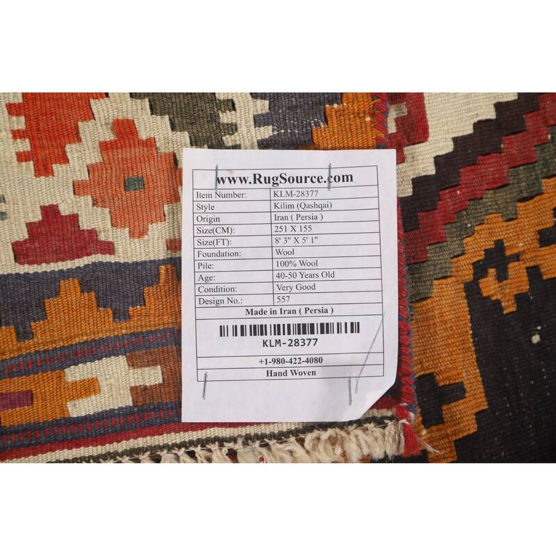 Red Medallion Kilim Qashqai Persian Vintage Rug Flatweave Wool Carpet - 5'1" x 8'3"