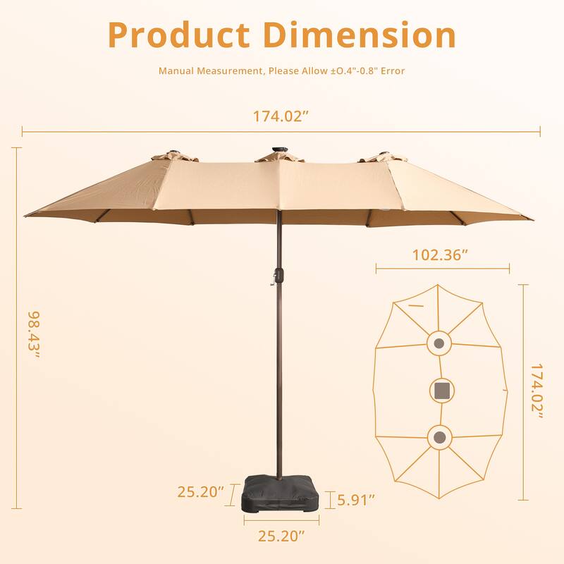 HOOOWOOO Outdoor Patio Umbrella with Solar LED Light