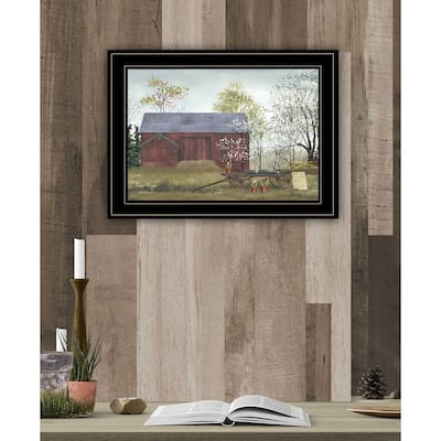 TrendyDecor4U Farmhouse "Flower Wagon" Framed Print Wall Art by Billy Jacobs - Red, White, Green, Brown, Yellow, Earth Tones