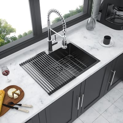 Drop in Kitchen Sink Gunmetal Black Topmount 16 Gauge Deep Single Bowl