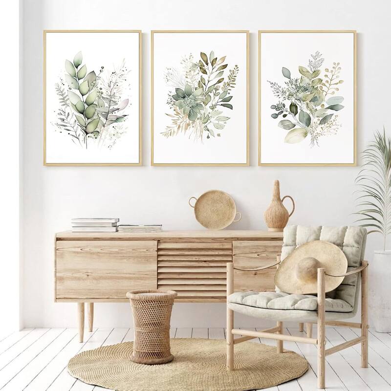 Floral Canvas Wall Decor Prints Sage Green Wildflower Wall Art
