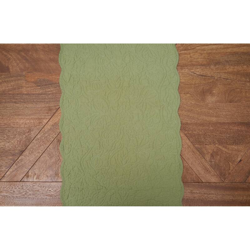 51" x 14" Christiana Sweet Pea Floral Reversible Machine Washable Quilt Table Runner - Green