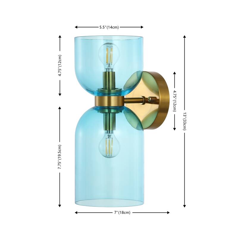 SAFAVIEH Lighting Mirushe 2-Light Glass Wall Sconce with Bulbs (Set of 2) - 5.5 In. W x 7 In. D x 13 In. H - 6"W x 7"D x 13"H