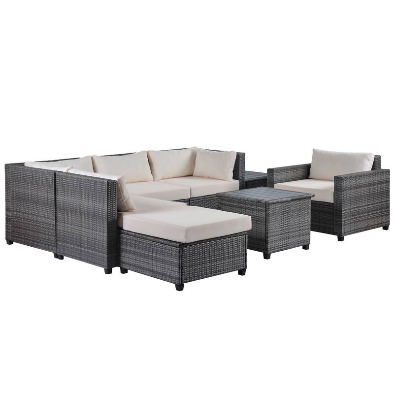 8Piece Outdoor Wicker Rattan Sectional Seating Group with Loveseat