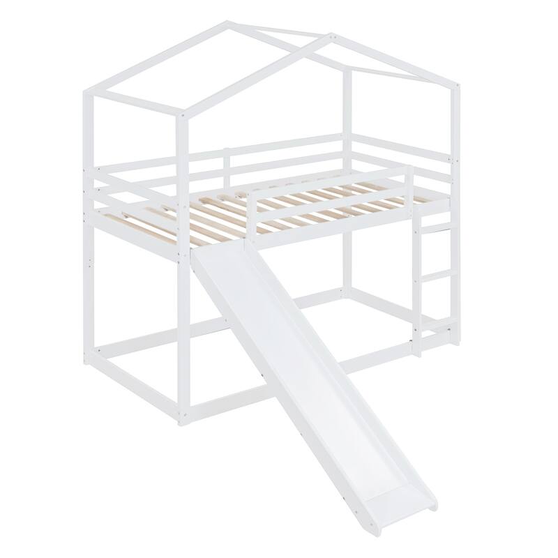 Twin Over Twin Bunk Bed with Roof, Slide and Ladder