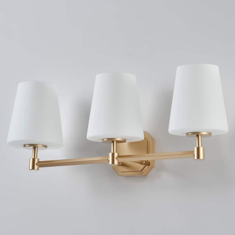 Modern Gold 3-Light Wall Sconce with White Glass Shades for Bathroom Vanity