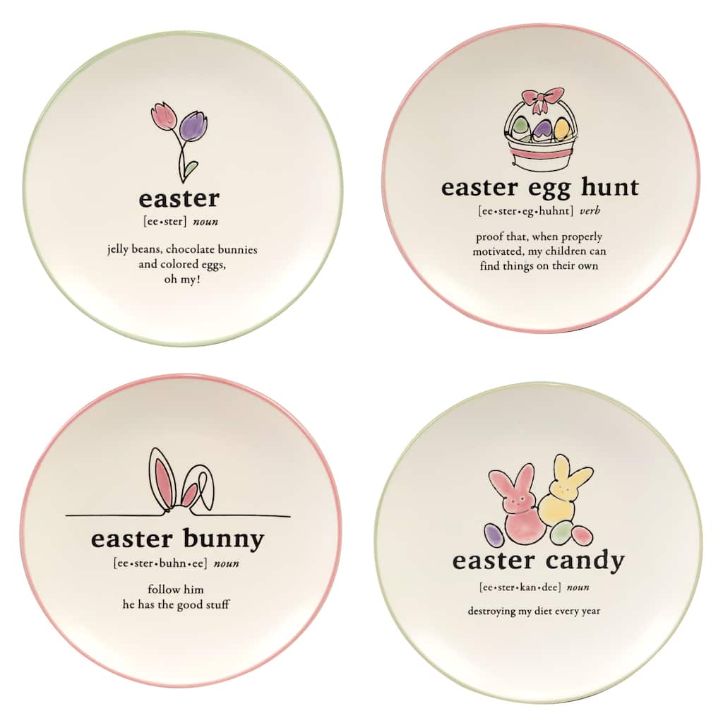 Certified International Easter Words 6" Canape/Luncheon Plates, Set of 4 - 6" Dia. x 0.5"