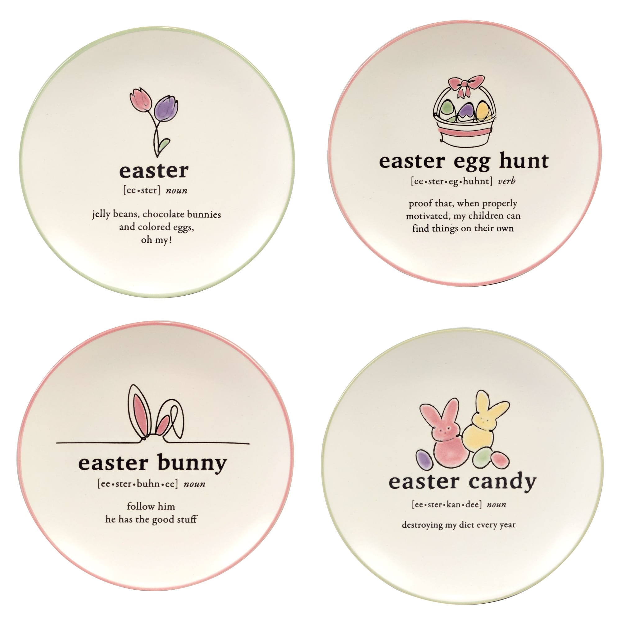 Certified International Easter Words 6" Canape/Luncheon Plates, Set of 4 - 6" Dia. x 0.5"