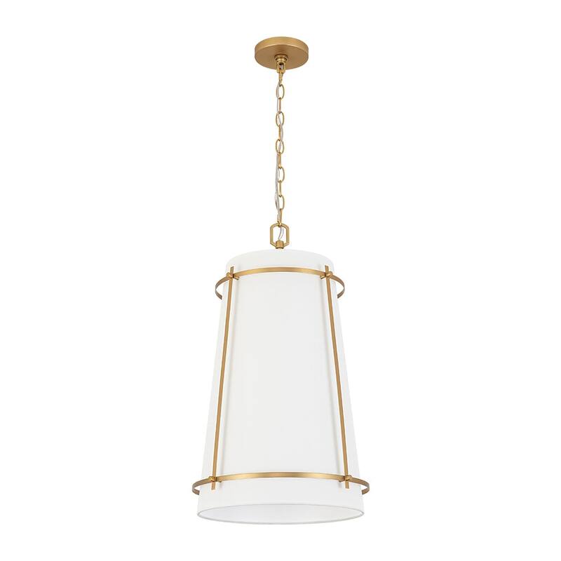 Modern 1-Light Round Cylinder White Fabric Cage Pendant Chandelier