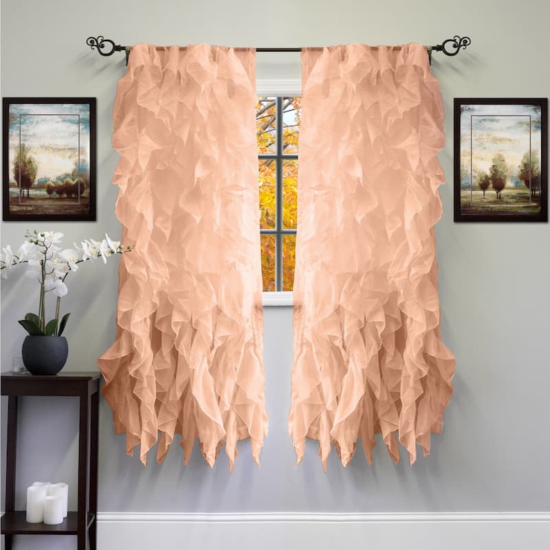 Sweet Home Collection Chic Sheer Voile Vertical Ruffled Tier Window Single Panel Curtain - 63" Long - Spice