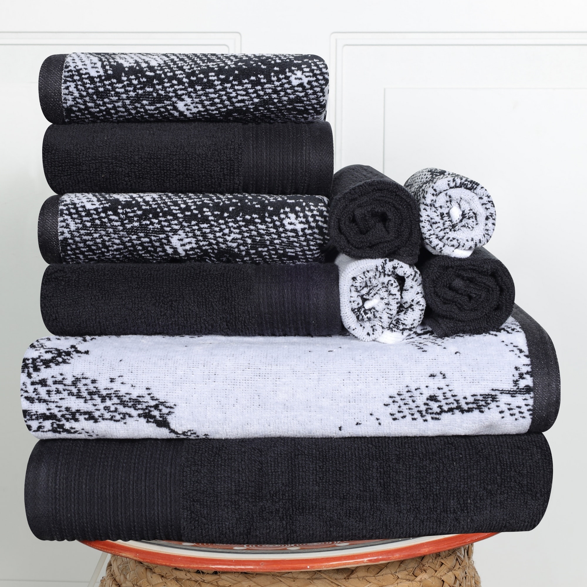 Superior Super Soft 100 Cotton Marble Effect 10 piece Towel Set Black for sale online eBay