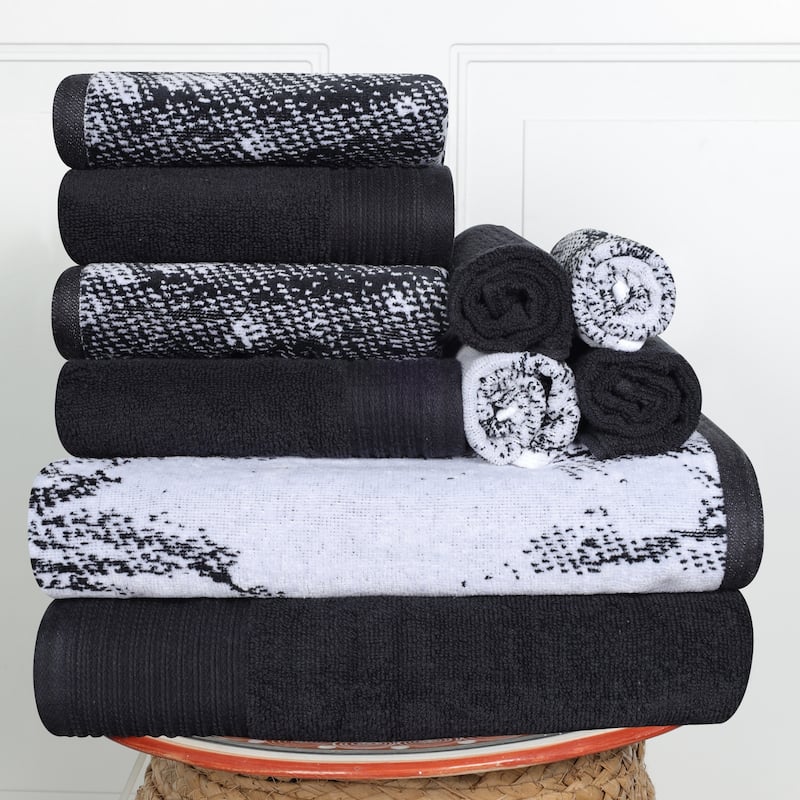 Superior Cotton Quick-Drying Solid and Marble 10 Piece Towel Set - Black