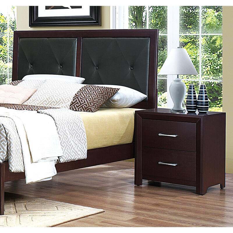 Contemporary 3pc Bedroom Espresso Finish Bed Chest Nightstand Set