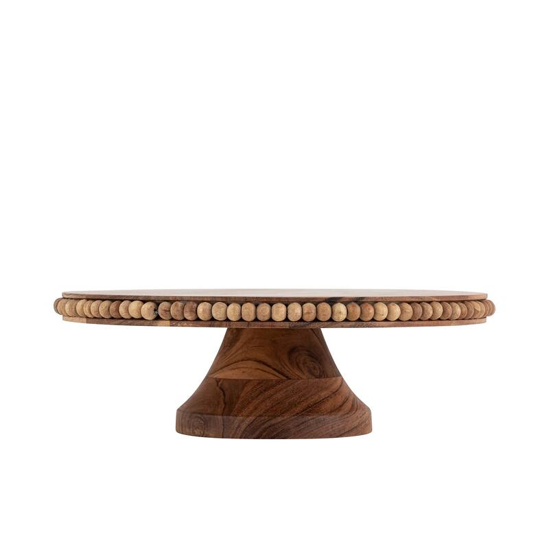 Acacia Wood Beaded Footed Cake Plate