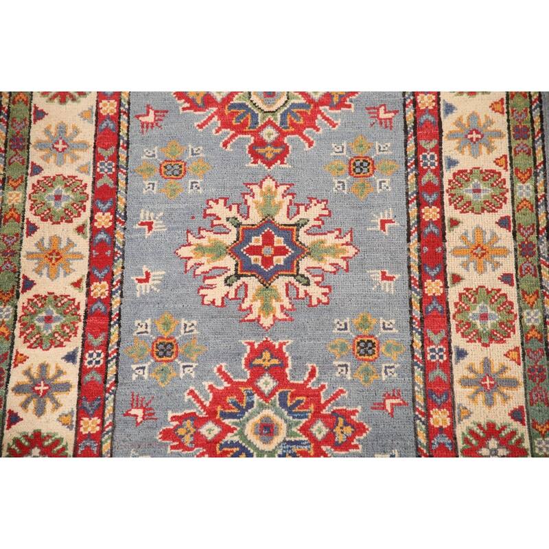 Kazak Oriental Foyer Rug Hand-Knotted Geometric Wool Carpet - 2'9" x 4'1"