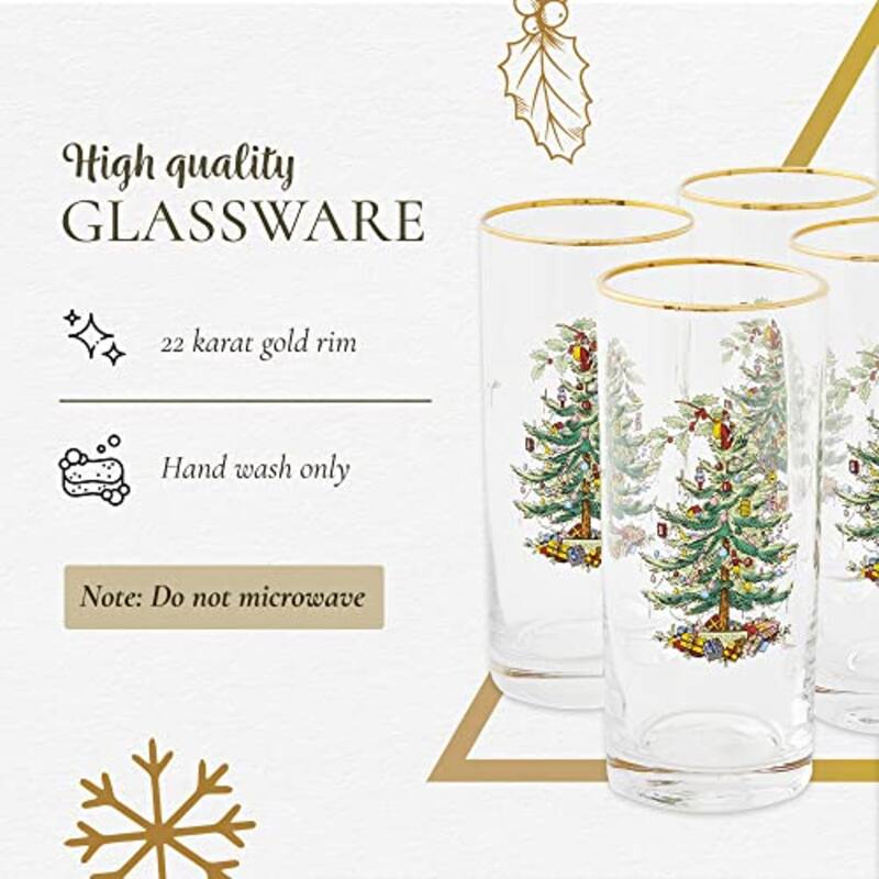 Spode Set of 4 Christmas Tree Highball Glasses - 2.75" D x 6.3" H