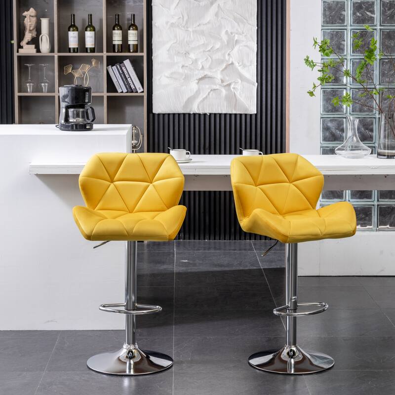 Roundhill Furniture Breni Velvet Diamond Tufted Swivel Adjustable Height Barstool, Set of 2