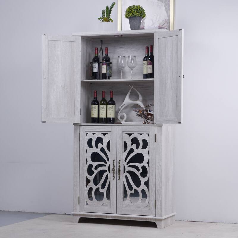 Display sideboard buffet with 4 Acrylic Mirrored doors, Adjustable Shelves storage Cabinet for Kitchen, Living Room