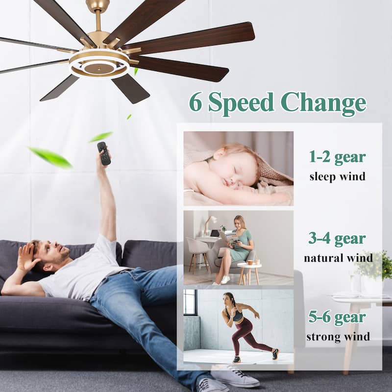 Cusp Barn 72" Modern LED Ceiling Fan with Lights and Remote, Reversible 6 Speeds Chandelier Ceiling Fan for Large Room