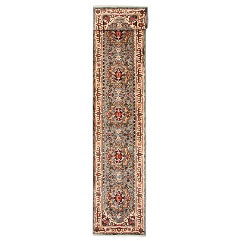 ECARPETGALLERY Hand-knotted Serapi Heritage Light Blue Wool Rug - 2'7 x 13'7 - Light Blue - 2'7 x 13'7