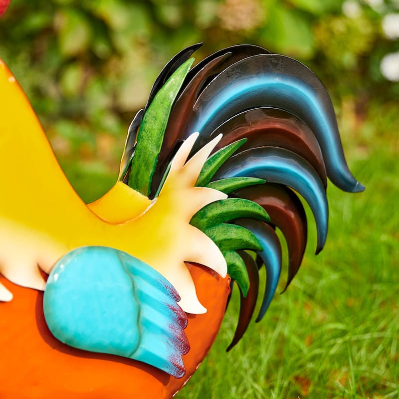 21"H Metal 3D Vibrant Standing Rooster Garden Statue by Glitzhome