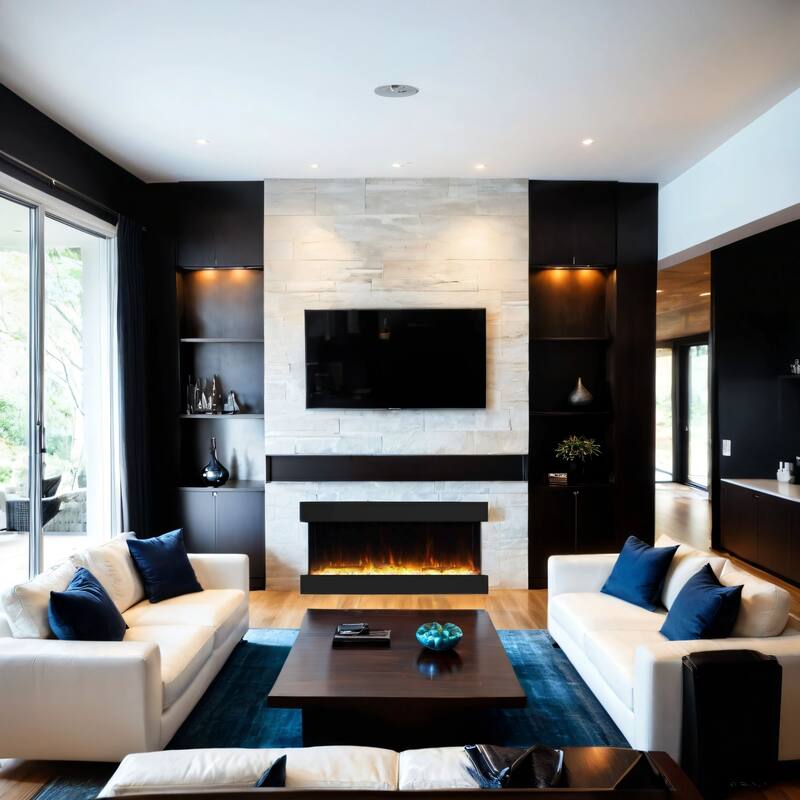 Electric Fireplace Heater with Multi Color Flam - 53.94"L X 26.77"D X 12.6"H