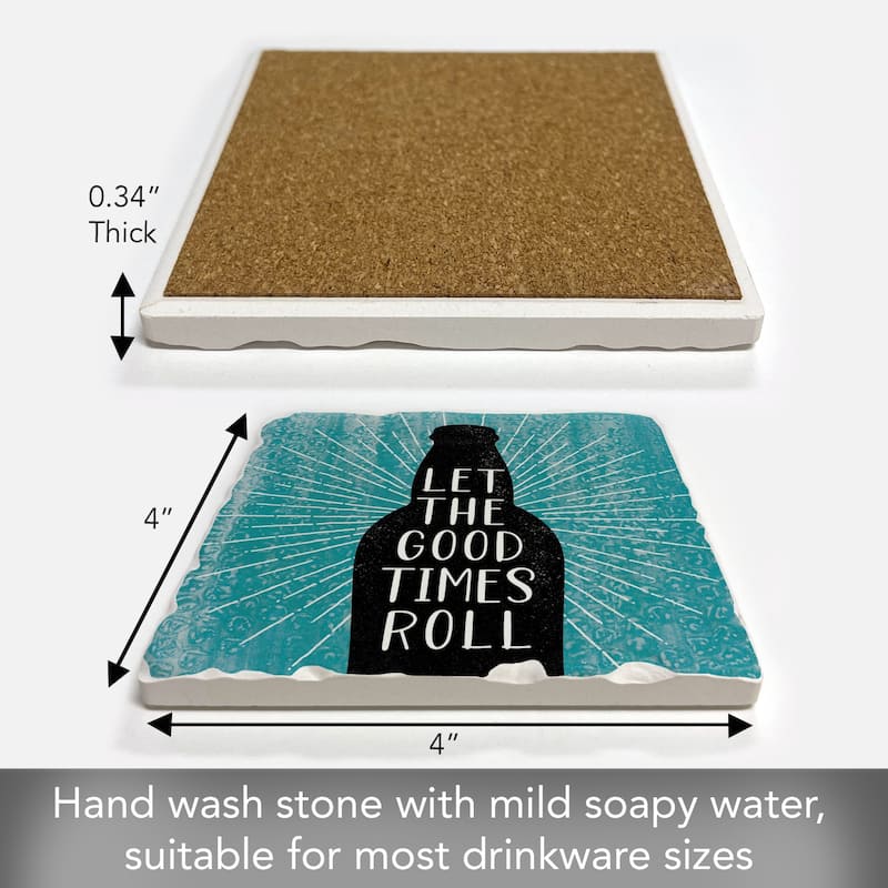 Good Times 4 Pack Absorbent Stone Coasters with Cork Backing 4" Square Made in The USA Absorbent Wipes Clean