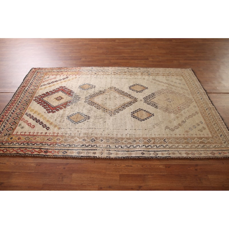 Geometric Gabbeh Persian Vintage Area Rug Hand-Knotted Wool Carpet - 4'7"x 7'3"