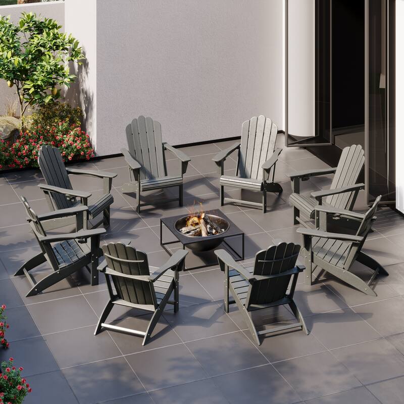 Aderson Outdoor Poly Adirondack Chairs with Cupholders (Set of 8)