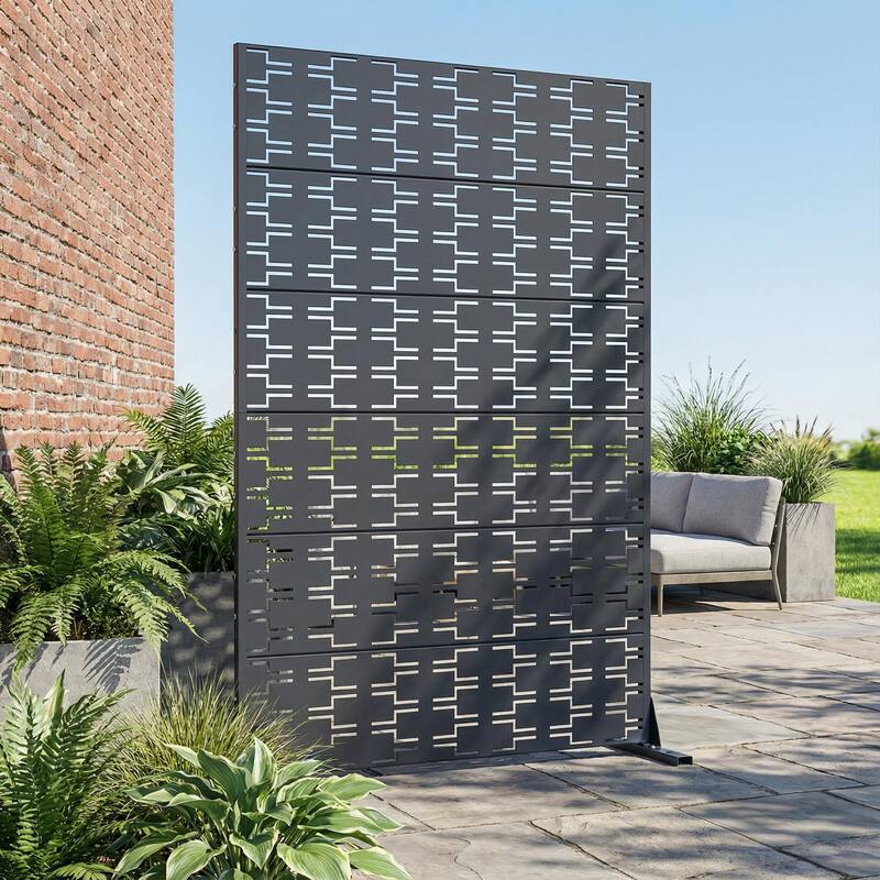 72" H×47"W Dovelina Black Outdoor Freestanding Metal Privacy Screen Decorative Garden Fence - Dark Grey - 72"x47"