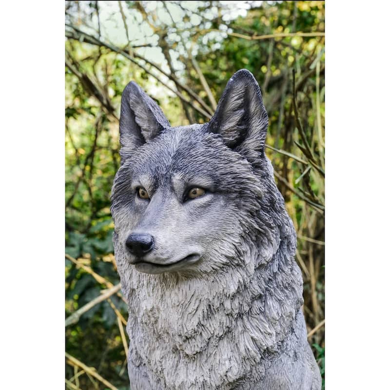 21.75" Sitting Wolf Outdoor Garden Statue