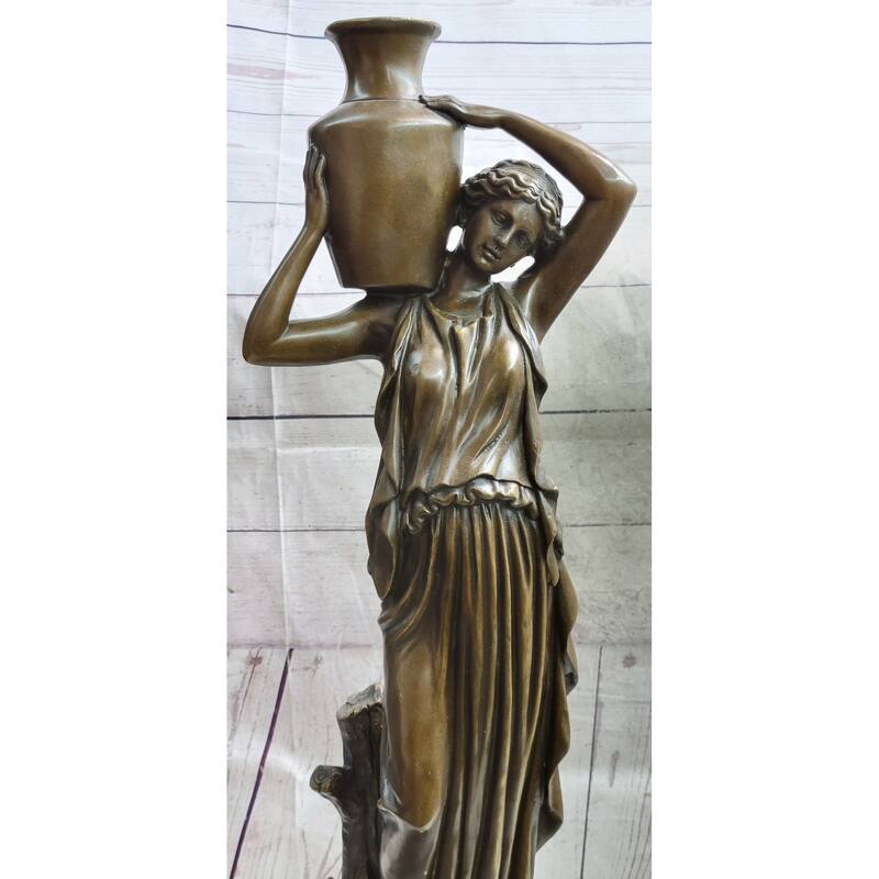 Female Water Bearer Greek Roman Woman Carrying Jug Bronze Sculpture Statue Decor