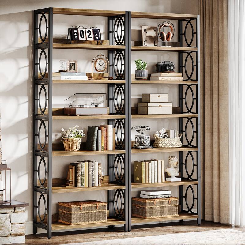 6-Tier Bookshelf, 70.86-Inch Tall Bookshelf, Industrial Freestanding Display Shelf