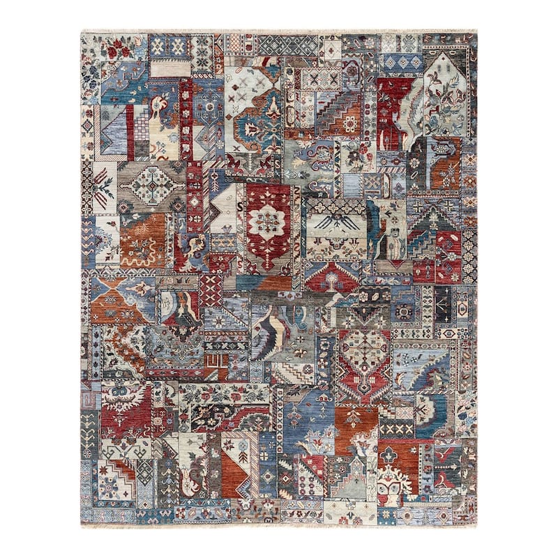 Patchwork One-of-a-Kind Hand-Knotted Area Rug, Gray - 8' 1" x 10' 0"