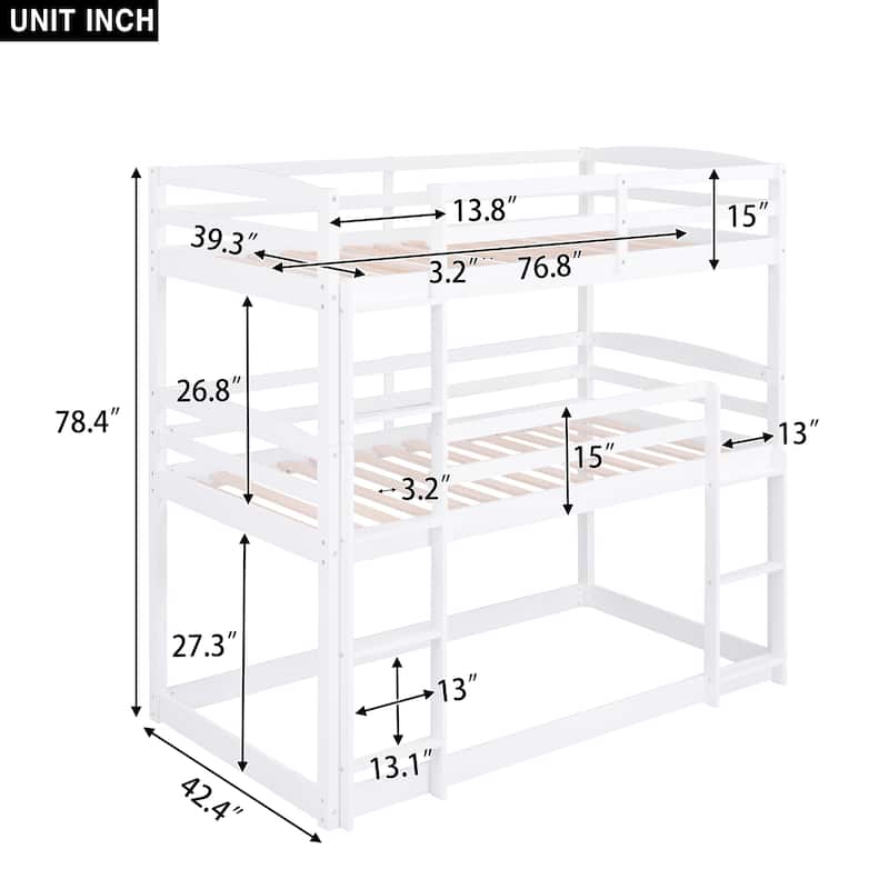Twin Size Triple Bunk Bed Can Be Divided into Low Loft Bed and Bunk Bed