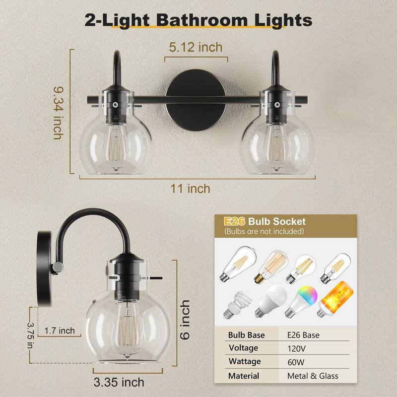 Modern Vanity Light with Clear Glass Globes in 2/3/4 Lights