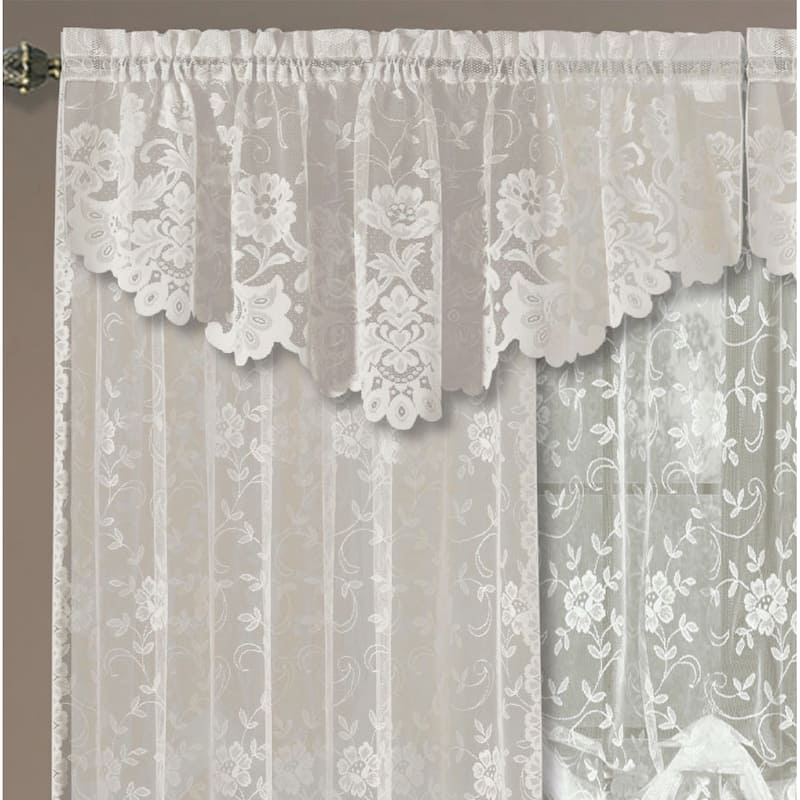 Grace Floral Lace Window Curtain Panels Or Valance - 36 Inches - Cream