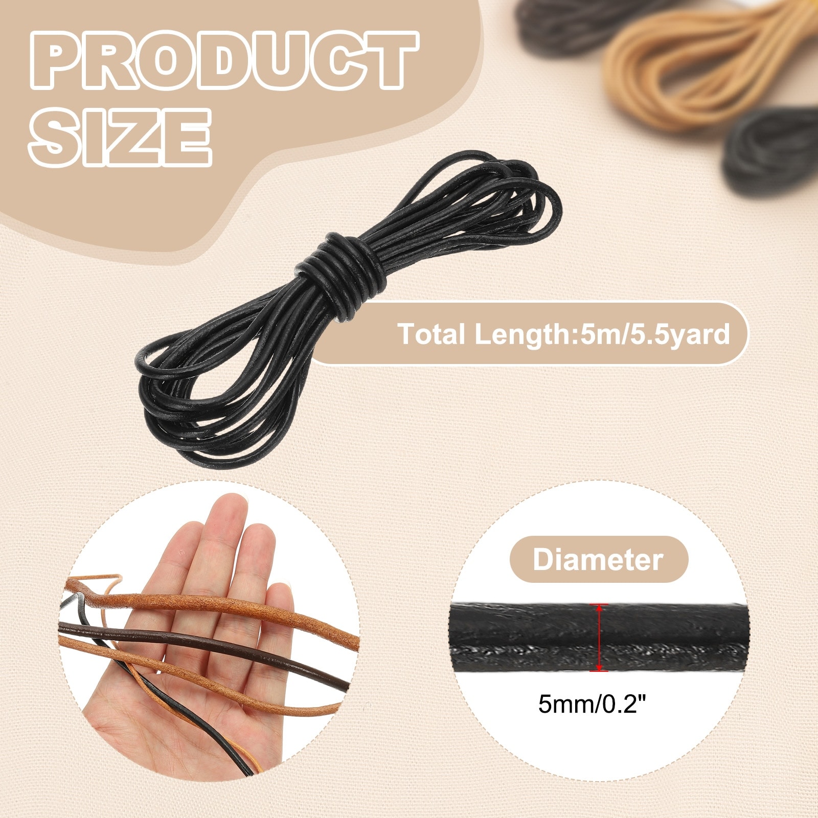 Round Leather Cord, Full-Grain Leather String Rope for Jewelry Beads Making Necklace Bracelet DIY Handmade Crafts