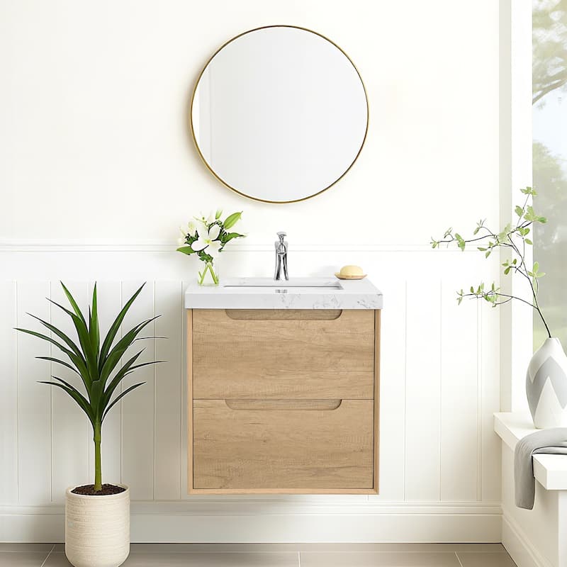 24"36"48"60"72"84" Floating Bathroom Vanity with Engineered Top Rectangulare Sink Solid Wood
