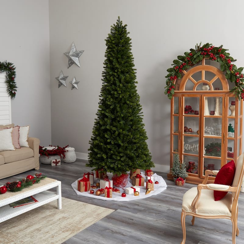 9.5ft. Slim Mountain Spruce Artificial Christmas Tree with 1400 Warm White Micro LED Lights & Remote - Majestic Statement Tree