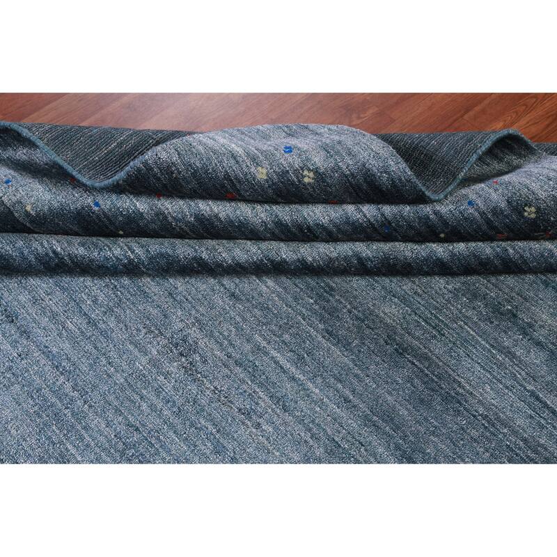 Hand Knotted Oriental Viscose Silk Carpet Tribal Stripe Navy Blue & Blues Gabbeh Area Rug - 11' 5'' X 8' 7''