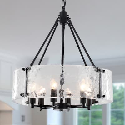 6 - Light 19.68'' Dimmable Modern Drum Candle Chandelier With Glass Shade - 19.68 in