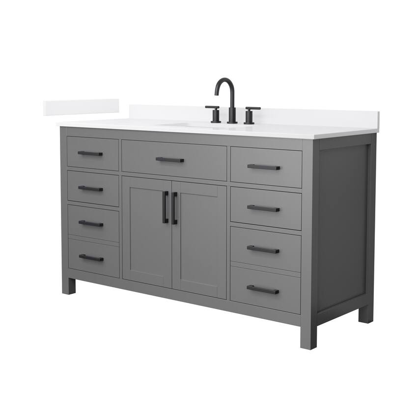 Wyndham Collection WCG2424-60S-QTZ-US3MXX Beckett 60" Free Standing - Dark Gray / White Quartz Top / Matte Black
