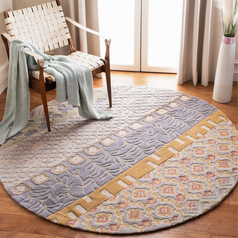 SAFAVIEH Handmade Rodeo Drive Gunjan Mid-Century Modern Abstract Wool Rug - 5'9" x 5'9" Round - Multi