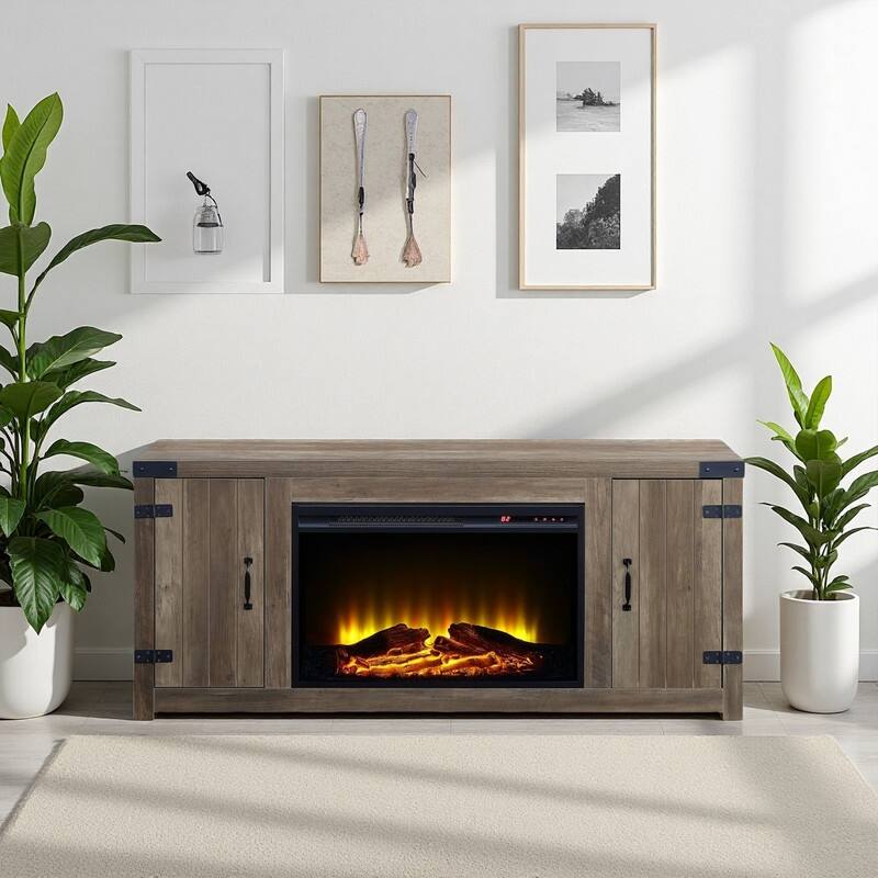 58-60" Fireplace TV Stand for 55-65" TVs w/ 18-23" Insert Farmhouse/Modern/Rustic Barn/Glass Doors Espresso/Grey/Brown/White Oak