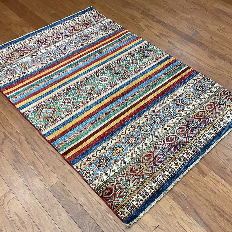 HERAT ORIENTAL Hand-knotted Super Kazak Khorjeen Design Wool Rug - 4'1' x 5'9"