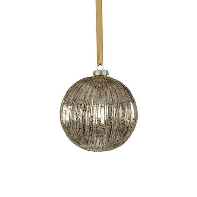 4.75" Ribbed Antique Gold Glass Ball Ornaments with Glitter, Set of 4