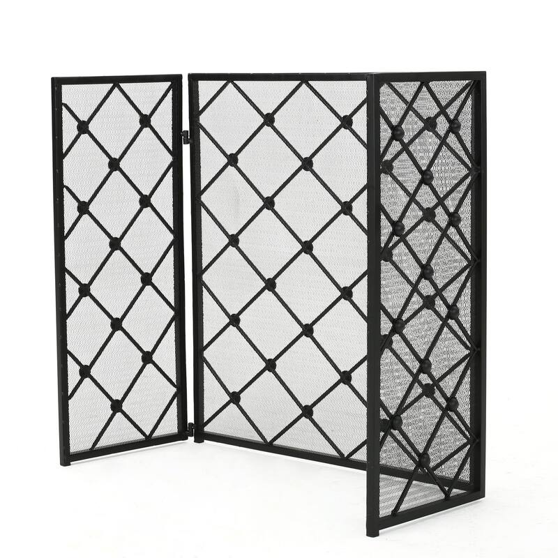 Roomfitters 3-Panel Fireplace Screen, Diamond Lattice Spark Guard, Folding Metal Fireguard for Hearth Safety, Mesh Cover, Black