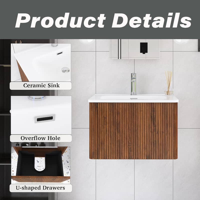 Floating Bathroom Vanity with Glossy White Integrated Ceramic Sink